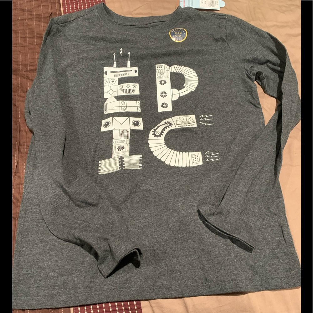 Cat & Jack Glow In The Dark EPIC long sleeve Tee Shirt NWT Dark Grey Youth Large